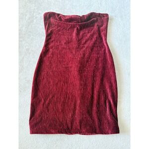 Naked Wardrobe Velvet‎ Dress Strapless Bodycon Party Cocktail Red Size L